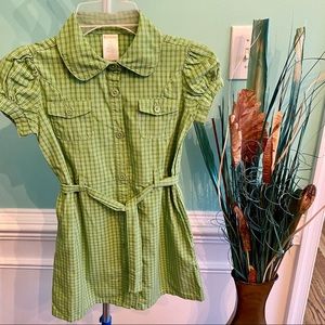 Girls Gymboree Burst of Spring Green Plaid Short Sleeve Button Front Shirt Dress